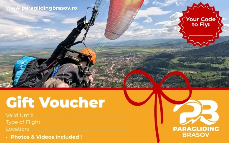 Paragliding Brasov gift voucher — tandem flight above the Carpathian Mountains